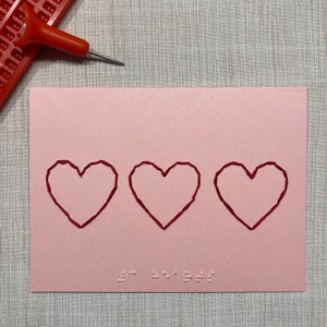 Three Hearts - Embroidered Braille Card