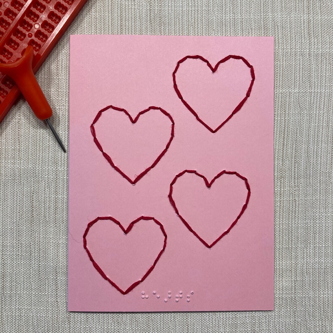 Hearts Embroidered Braille Card Etsy