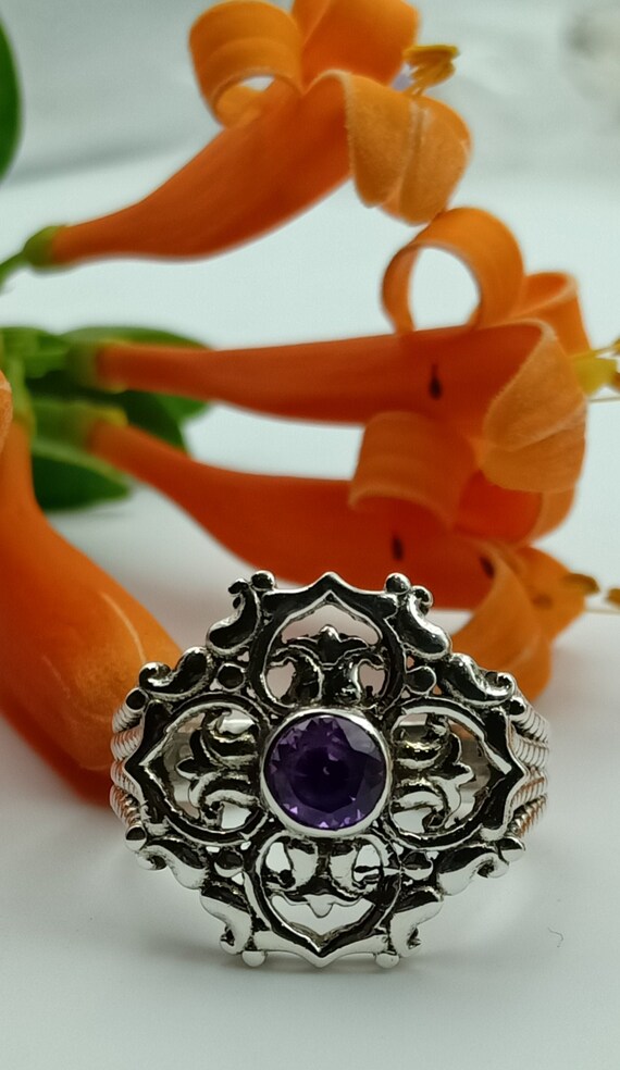 Natural Amethyst Silver Ring For Men – 55 Carat, Birthstone, Adjustable Sizes 5-13, Customizable