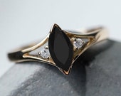 Marquise Black Onyx Gold Vermeil Ring Silver Ring, Marquise Black Ring, Onyx ,Solid 925 Sterling Silver ring