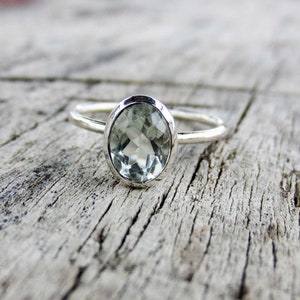 Green Amethyst Ring, Sterling Silver Ring, Oval Ring, Statement Ring, Prong Set Ring, Ring for Her, Dainty Ring, Gift For Her, Birthday Gift