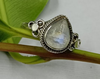 Genuine Moonstone Ring, Moonstone Silver Ring, Moonstone Ring, Crescent Moon Ring, Moonstone Statement Ring, Boho Ring, Moon Stone Ring