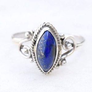 Dainty lapis lazuli ring - marqis shape lapis  ring - Natural Lapis Lazuli Ring -92.5% silver lapis ring - Promise Ring - Lapis Silver Ring