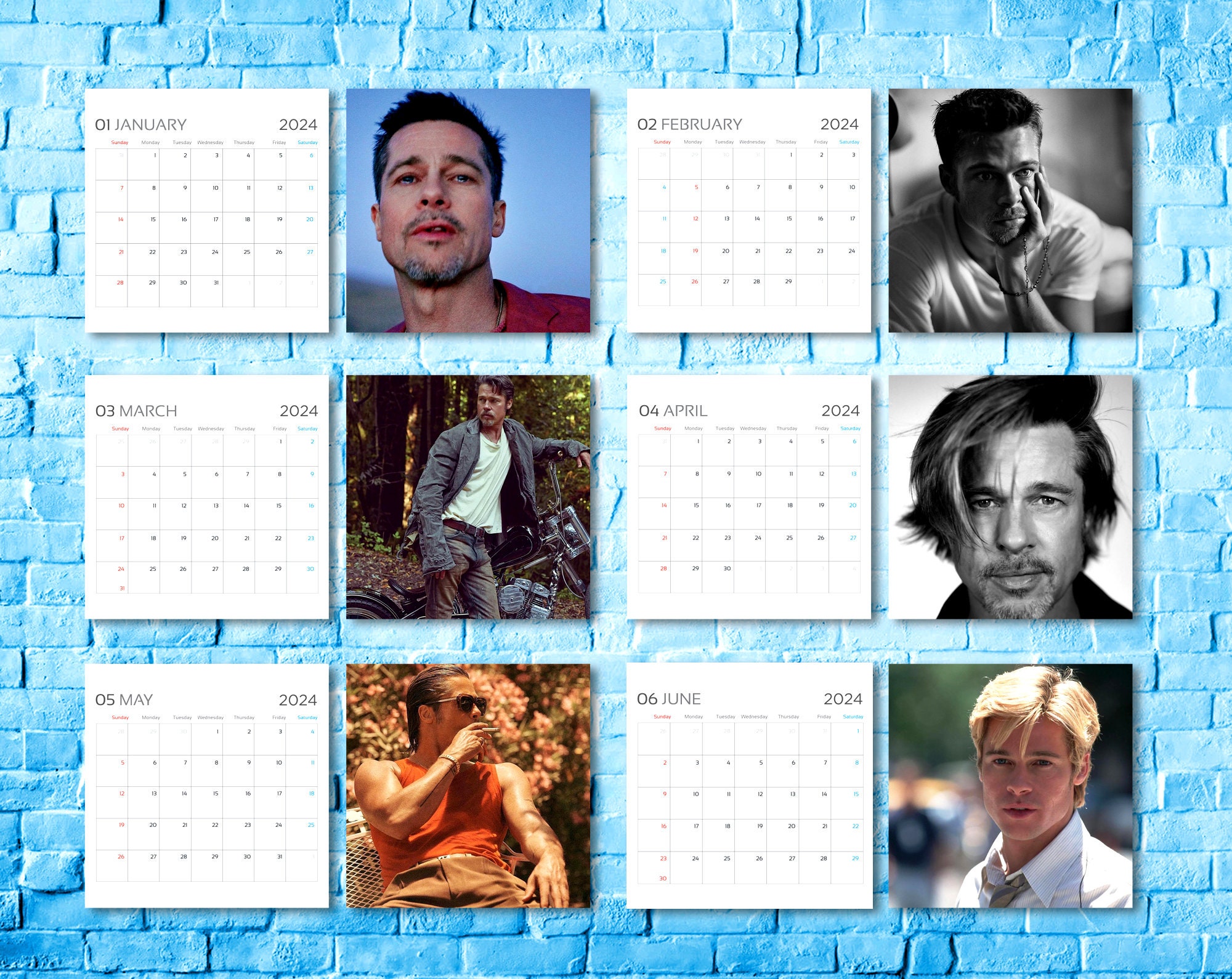Brad Pi.tt Calendar 2024 Celebrity Calendar 2024 Wall Calendar sold