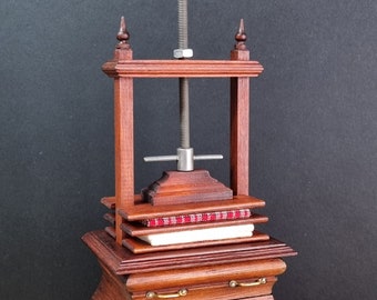 Miniature mahogany working Linen Press signed scale 1:12