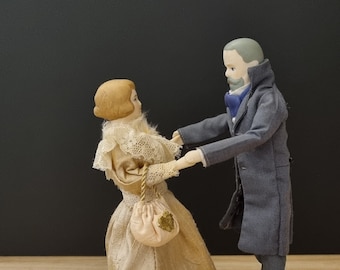 Couple Antique dollhouse dolls   a lady and a gentleman   Scale 1:12