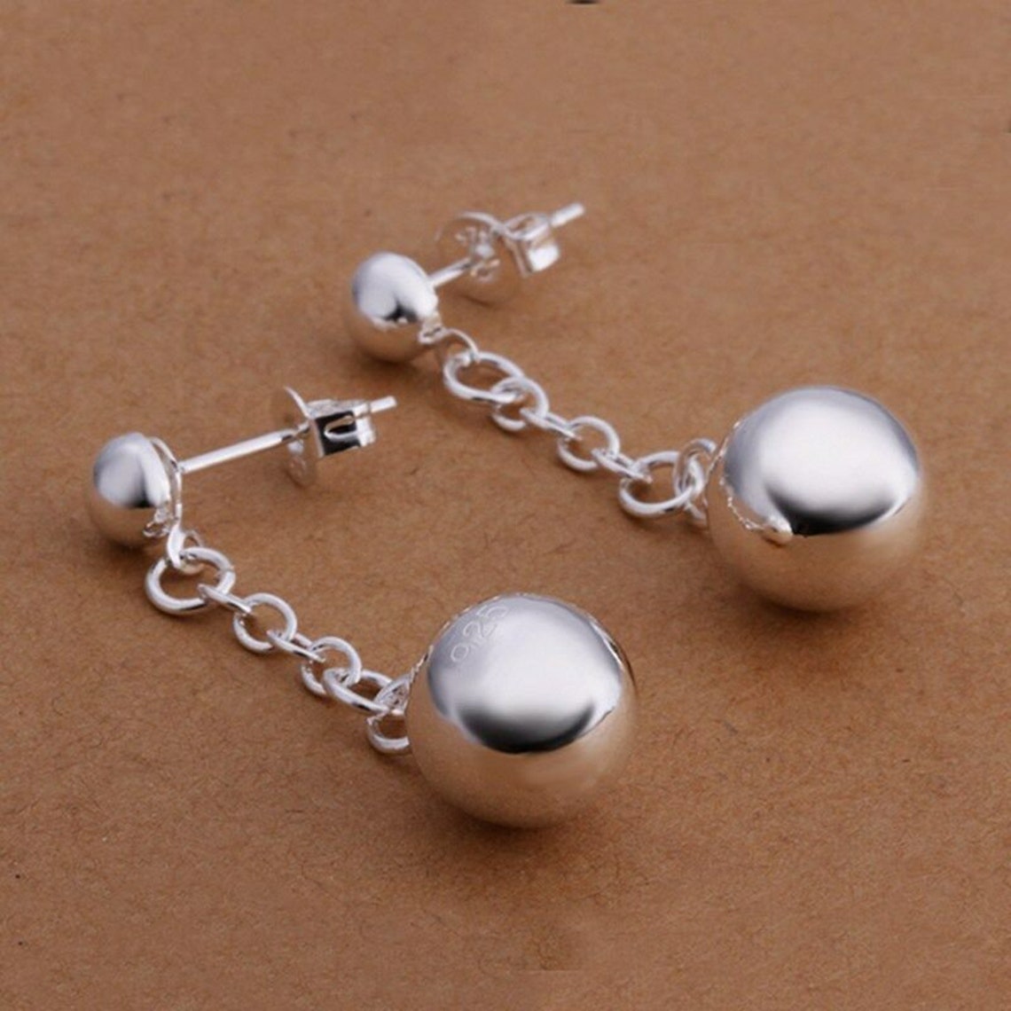 925 Silver 10mm ball Dangle Stud Sterling Earrings Etsy