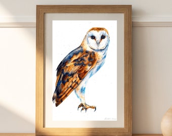 Brown Barn Owl Watercolor painting by Oksana Shkrebets | Fine Art Print