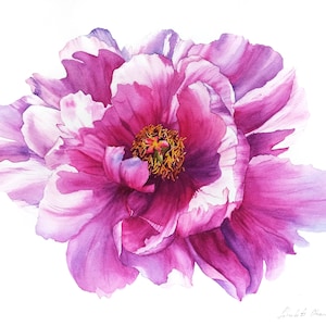 Dipinto personalizzato di fiori ad acquerello, decorazione murale floreale ad acquerello realistica, acquerello originale dipinto a mano da foto di fiori d'arte
