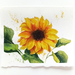 Aquarelle originale tournesol, aquarelle réaliste, décoration murale florale, art mural floral, art esthétique tournesol jaune