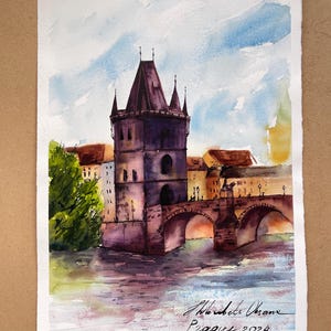 Charles Bridge, Prague, Czech Republic - Original Watercolor Painting, Travel Wall Decor, Gift for Travelers and Art Lovers, Urban landscape