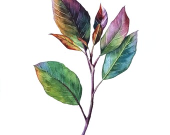 Colorful leaves, Original watercolor floral painting, Watercolor greenery, Floral wall decor, Flower wall art, Aesthetic painting
