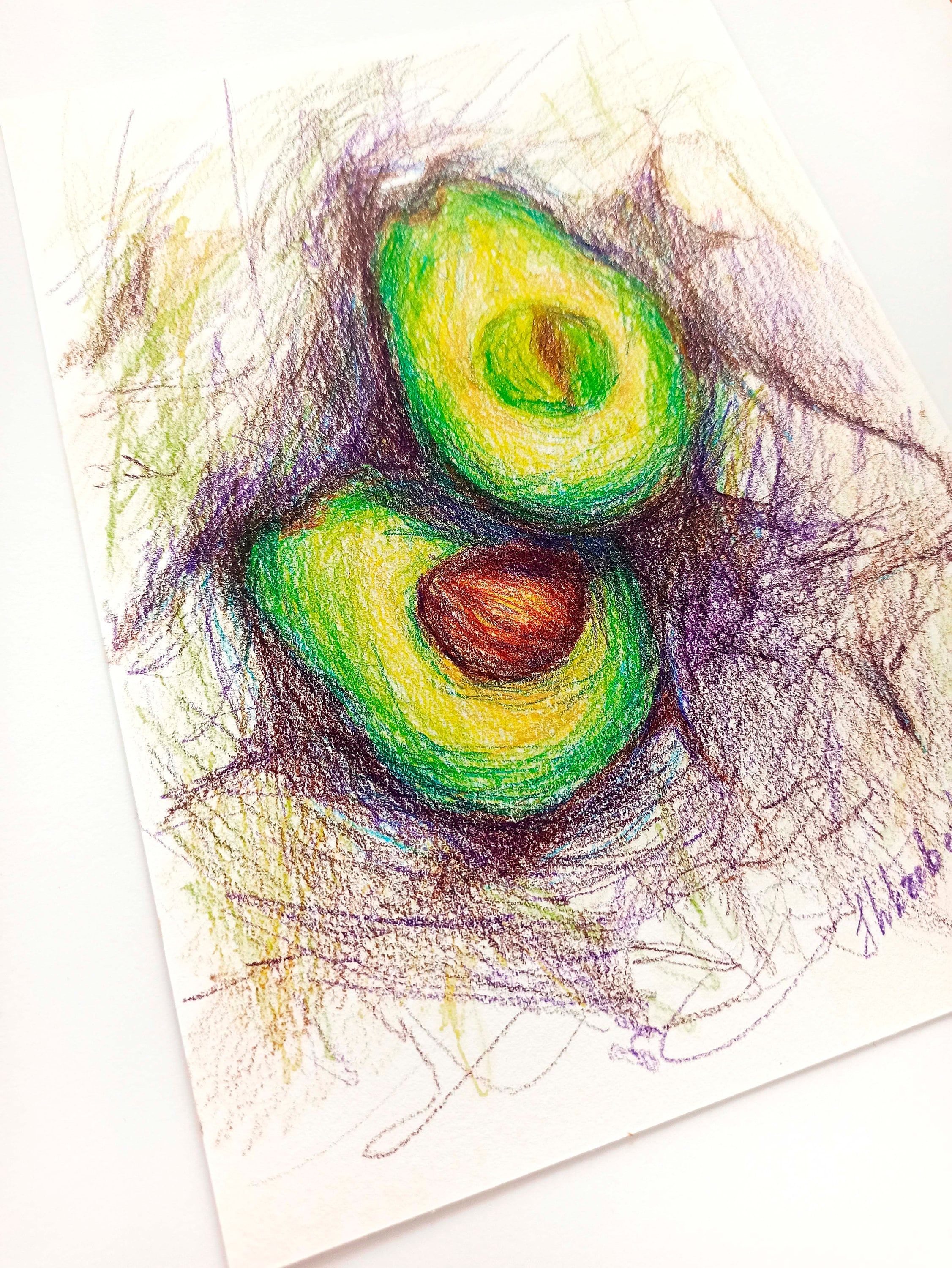 Original Colored Pencils Avocado Drawing, Green Avocado Pencil Drawing,  Expressive Pencil Art, Floral Wall Decor, Aesthetic Painting - Etsy, image size:2253x3000