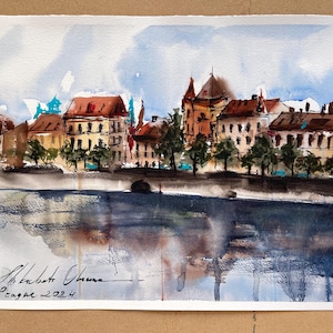 Original Watercolor Painting of Prague - Czech Republic, Travel Wall Decor, Gift for Travelers and Art Lovers, Watercolor urban landscape