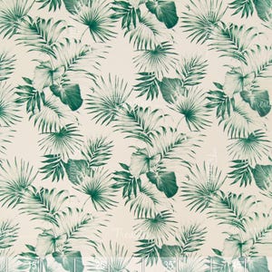 Haupia Green - Etch Fan and Palm Leaves Hawaiian Tropical 100% Barkcloth Crepe Fabric by the Yard