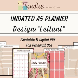 Undatierter A5 Planer Druckbares & Digitales PDF - Leilani - Monatliche, wöchentliche, tägliche Übersicht mit Journaling-Seiten