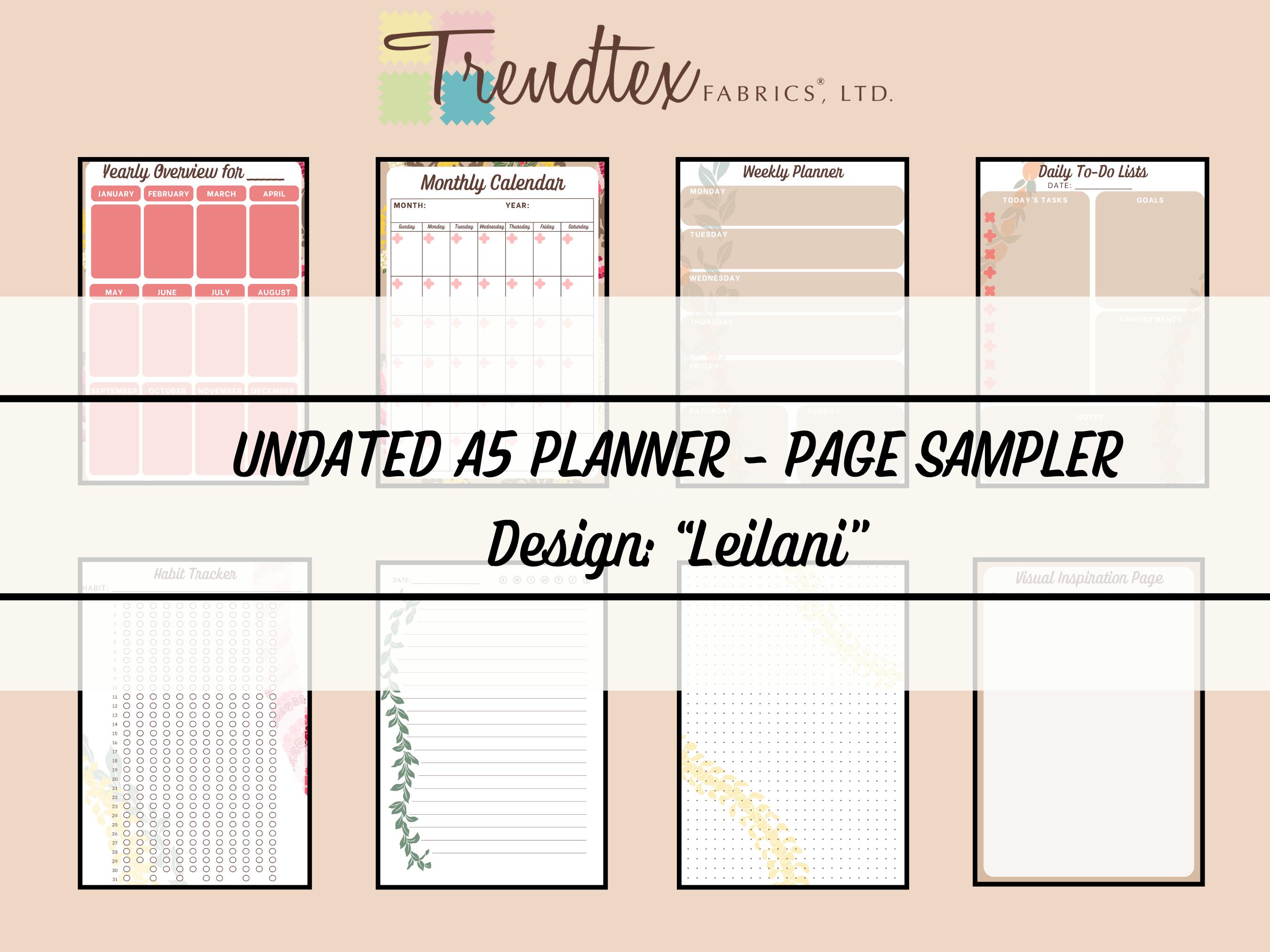 Undated A5 Planner Printable & Digital PDF - Leilani - Monthly, Weekly