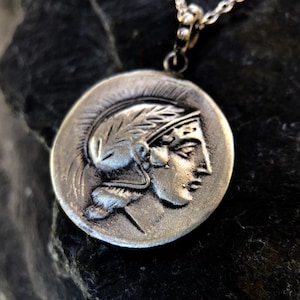 Greek Coin Necklace, Athena Coin Pendant, Greece Mythology Jewelry, Roman Goddess Medallion, Men Coin Pendant, Gift For Her, Gift For Him