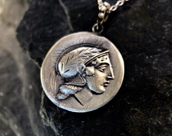 Handmade Sterling Silver Athena Coin Necklace - Greek Mythology Pendant