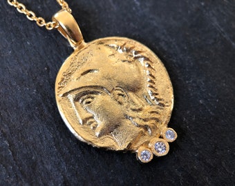 Athena Coin Necklace: 18K Gold Plated Sterling Silver Greek Goddess Pendant