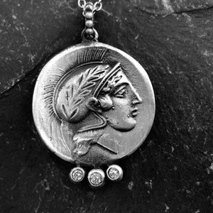 Greek Coin Necklace, Athena Ancient Pendant, Greece Goddess Medallion, Roman Coin Jewellery, Antique Mythology Charm, Birthday Day Gift Her