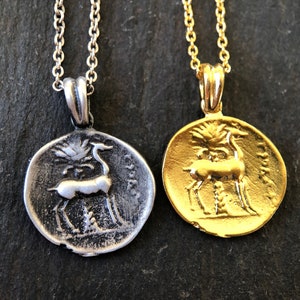 Greek Coin Necklace, Antique Greek Pendant, Silver Coin Medallion Necklace, Men Coin Necklace, Gold Disc Necklace, Mystical Jewelry For Her