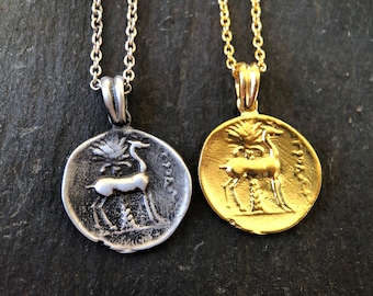 Sterling Silver Greek Coin Necklace: Antique Medallion Pendant