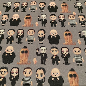 The Addams Family on Poplin fabric. 18in x 58in 1/2 yard