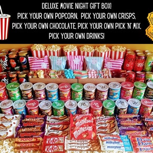 Personalised Deluxe Movie Night Box of Treats - 5 Sizes - Date Night, Family Gift, Teacher, Popcorn, Pick 'n' Mix, Crisps, Chocolate, Drinks