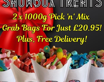 2 x 1kg Pick 'n' Mix Sweet Grab Bags - Fizzy, Gummy, Sour, Blue, Red, Haribo, Sweetzone - Family Share Sizes, Sweet Gift, Teacher Gift