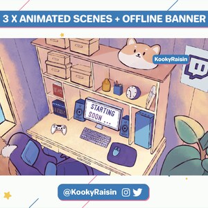 Geanimeerde streamschermen en offline banner | stroompakket | Gezellige comfortabele kamer met hond | Twitch-scènes | Twitch-schermen | Twitch-overlay