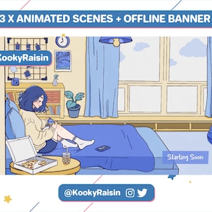 Animated Stream Screens and offline banner | Cozy Room with girl | Lofi aesthetic |Twitch Scenes | twitch overlay | Twitch Screens