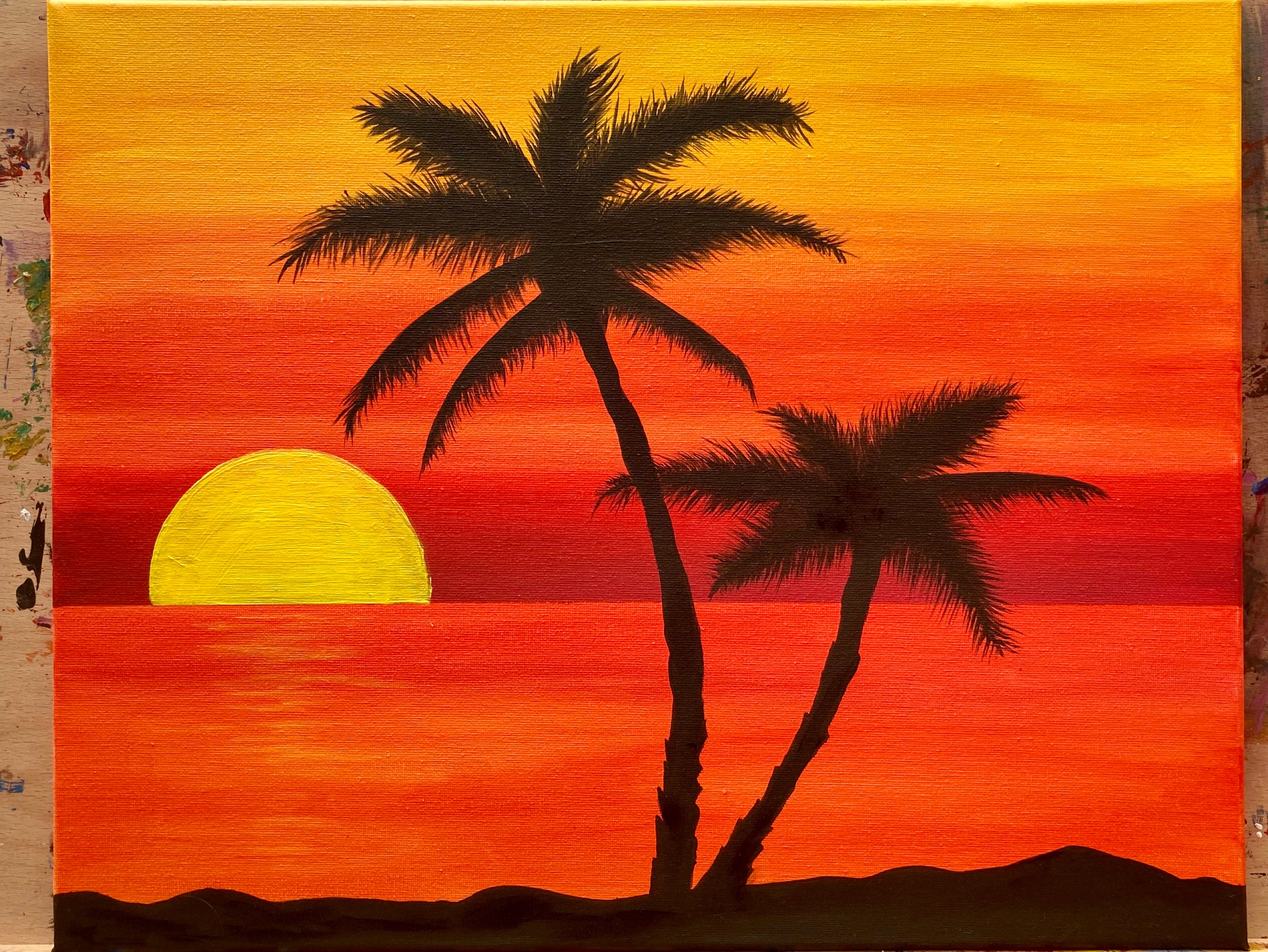 Palm Tree Acrylic Sunset Painting Etsy