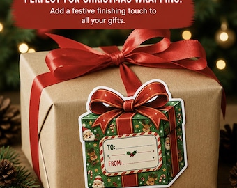 12 Christmas Gift Tag Stickers, Present Labels, To & From Xmas Gift Stickers, Christmas Wrapping Labels