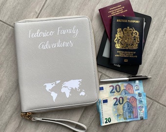 Personalised Travel organiser, personalised travel document holder, case, family organiser, family adventures