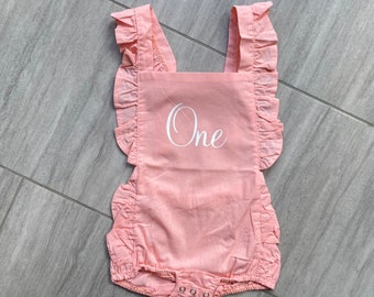 Baby Girls Pink White 1st Birthday ONE Frill Ruffle Button Back Romper Playsuit Bodysuit - Cake Smash Outfit - 1 Year Old