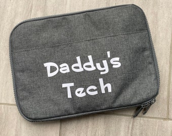 Daddy’s Tech Personalised  Travel Pouch, Padded 11’inch Tablet & Accessories Gift For Men,Grey Or Black Multi Pouch Tech Accessory Organiser