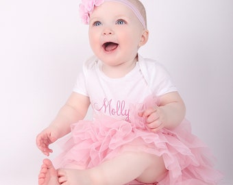 Girls 1st First Birthday Cake Smash Set Outfit Tutu Personalised Pink Rose Gold & Headband/First Birthday Outfit/Tutu outfit/Luxury tutu