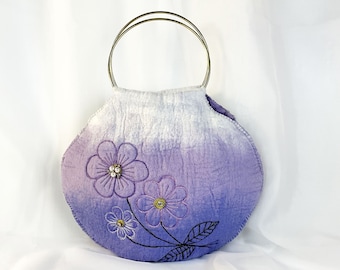 OOAK Felted Wool Handbag: Embroidered Floral Top Handle Bag
