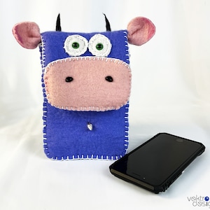 Handgemaakt telefoonhoesje van wolvilt. Paars telefoonhoesje. Violette koe met beltelefoonhoesje. Beste cadeau. Milieuvriendelijk etui.