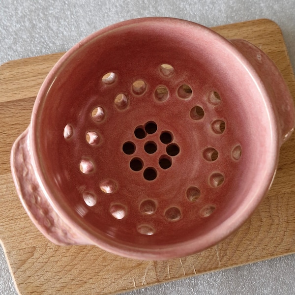Handmade ceramic pink or blue glazed small colander