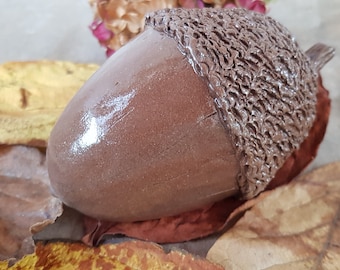 Handmade Stoneware Acorn: Carved Pottery Gift