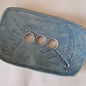 Green or blue handmade ceramic soapdishes, leaf embossed