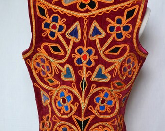 1960s-1970s Afghan - Pakistani embroidered velvet vest / Vintage applique jacket