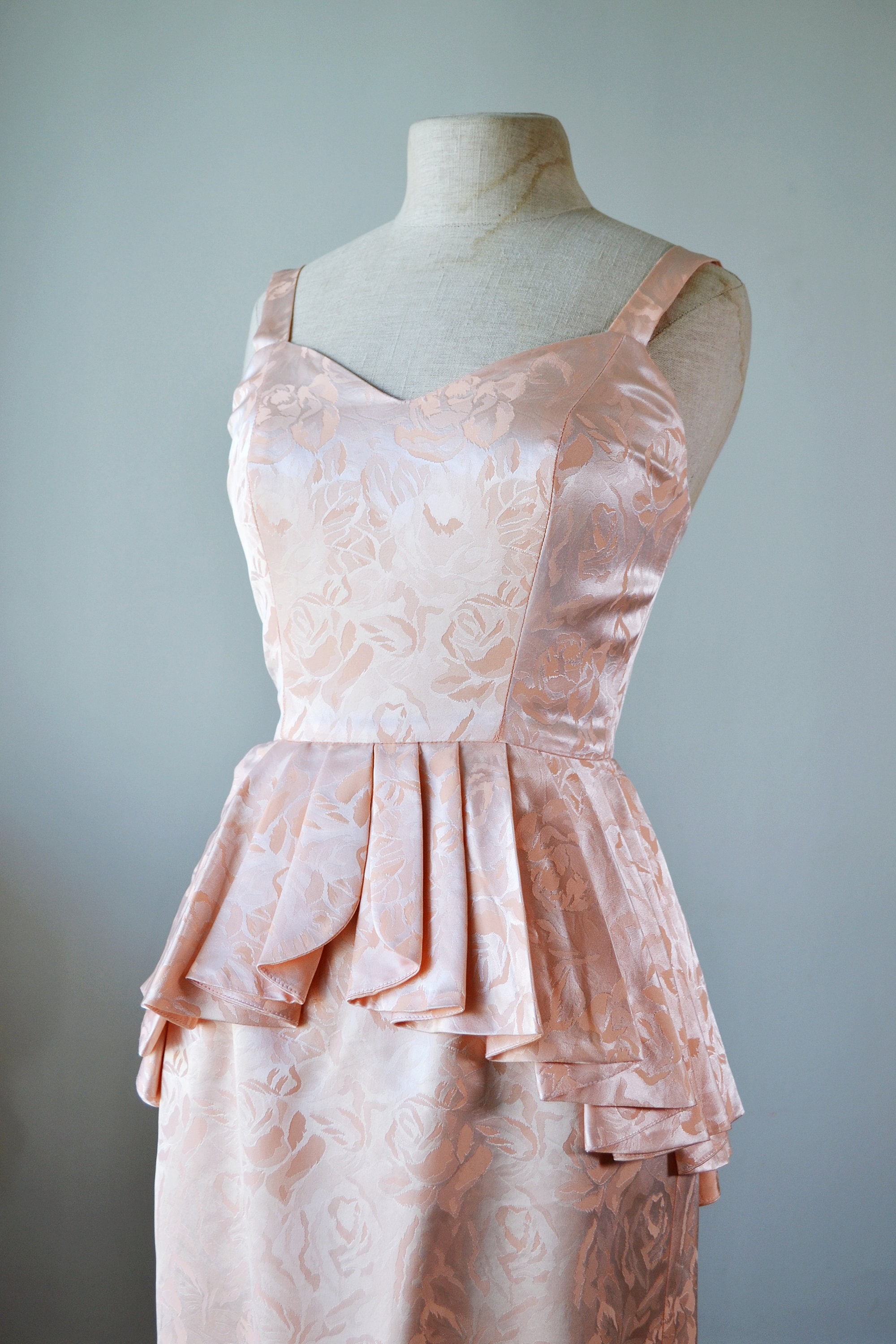 Small 1980s Peplum Dress with Rhinestone Trim