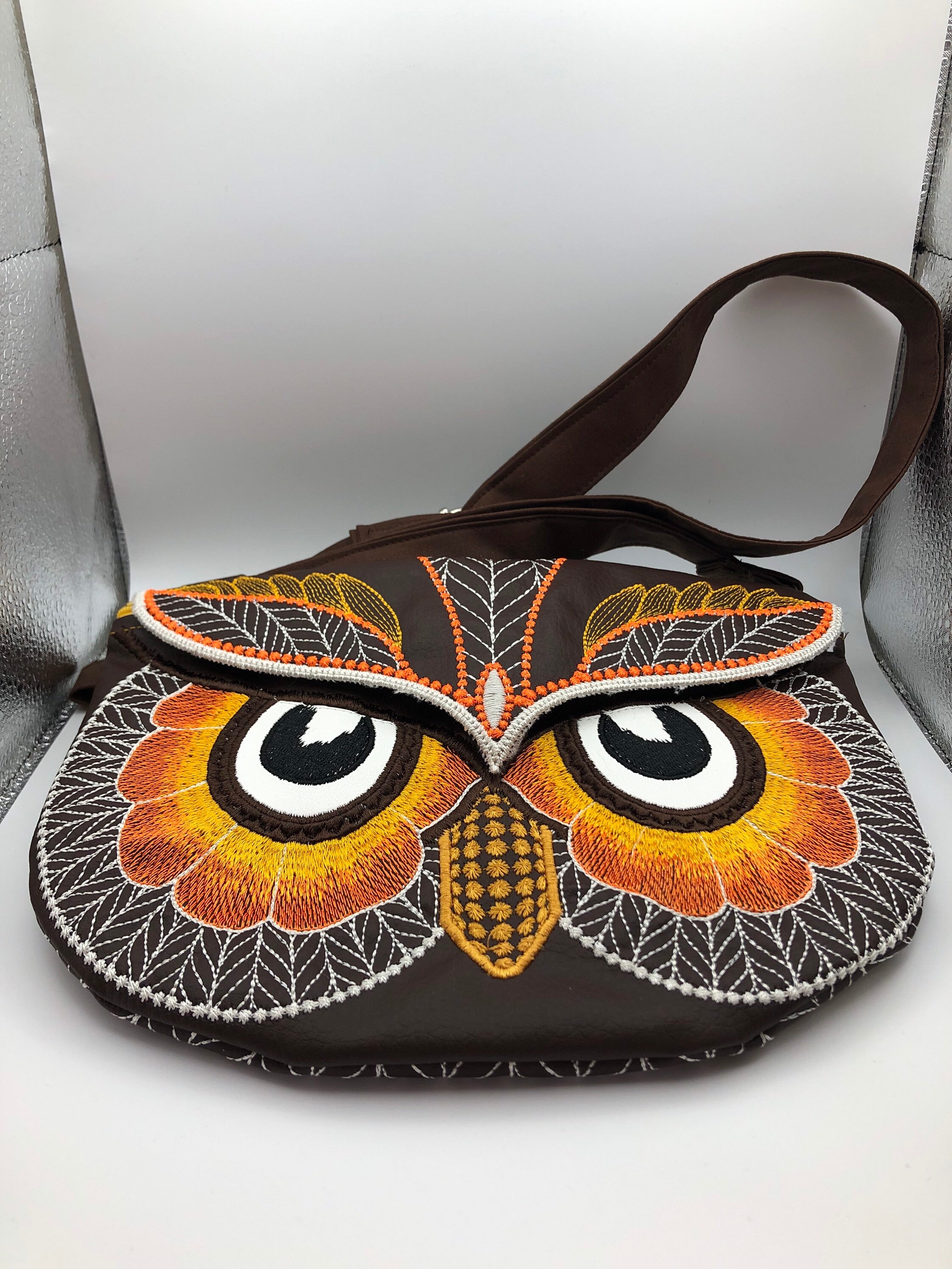 Embroidered owl handbag crossbody/ shoulder bag