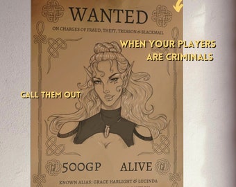 Personalized DnD Wanted Poster Holiday Gift | Custom gift for players | Dungeons and Dragons | DnD Poster | Player Character Art Commission