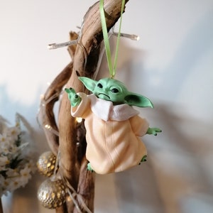 Grogu Green Baby yoda, Hanging Christmas Tree Bauble Decorations Figure, perfect for a star wars Mandalorian fan.