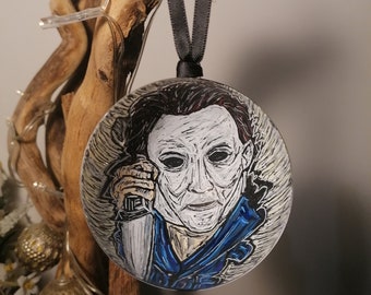Hand Painted Horror Christmas Decoration Bauble, Halloween Decor, Horror Ornament Bauble, Gifts For Him, Myers Figure, Michael Horror Art