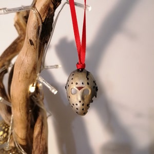 Hand Painted Friday The 13th Jason Voorhees Hockey Mask Christmas Decoration Figure, Halloween Decoration, Horror Ornament, Christmas Bauble